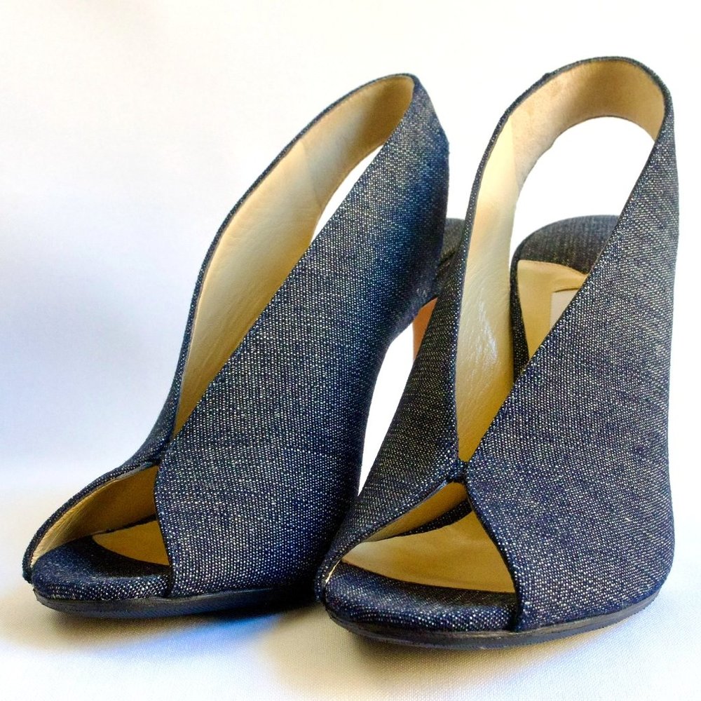 Jimmy Choo Shar Denim Split Slingback Sandals NWT Sole Protected